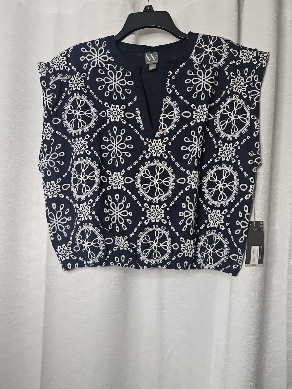 W by Worth Navy and White Embroidered Sleeveless Tank